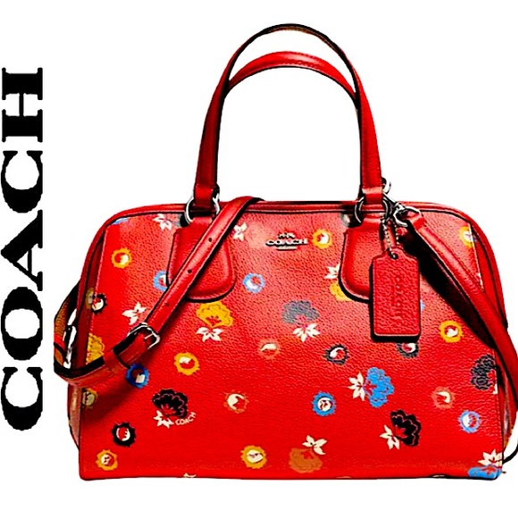Coach Handbags - Coach.EUC.Gorgeous “NOLITA”. Pebble Leather Crossbody/Satchel.Red Floral.13X9.5"